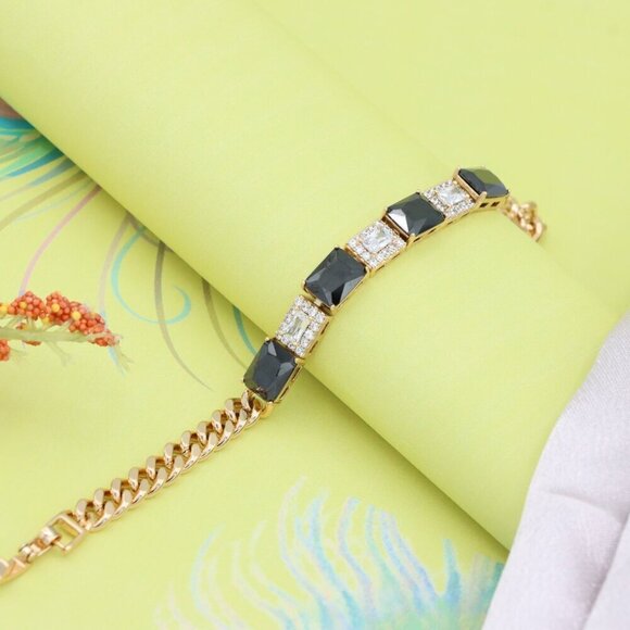 Rose Gold Bracelet with Black and White Stones, XPBL0685 - Picture 6 of 12